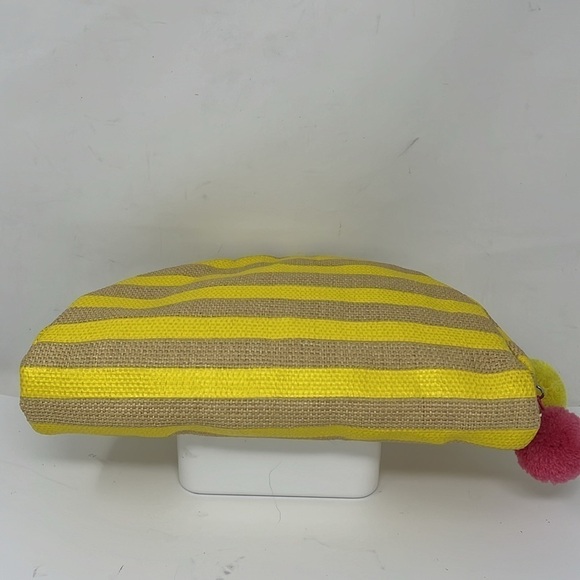 Saks Fifth Avenue Straw Yellow Half moon Zip Around Clutch Bag Pouch - Picture 3 of 5
